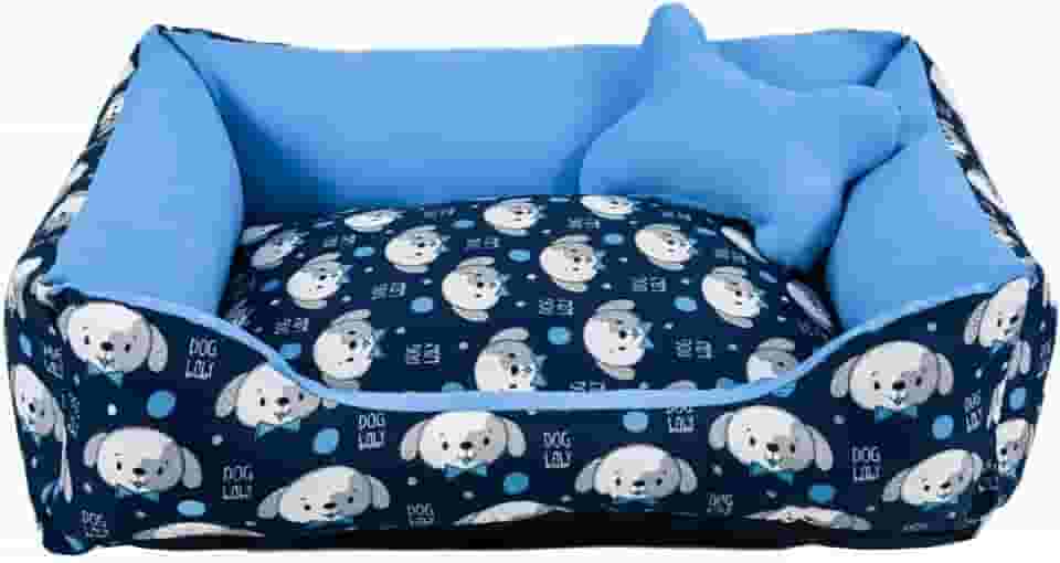Cama para Cachorro Grande 70X55 Com Zíper Estampa Ossinho Cachorro Azul
