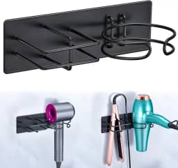 XILIMEN Suporte para secador de cabelo e alisador montado na parede, secador de cabelo autoadesivo e organizador de ferramentas de cabelo para banheiro (preto)