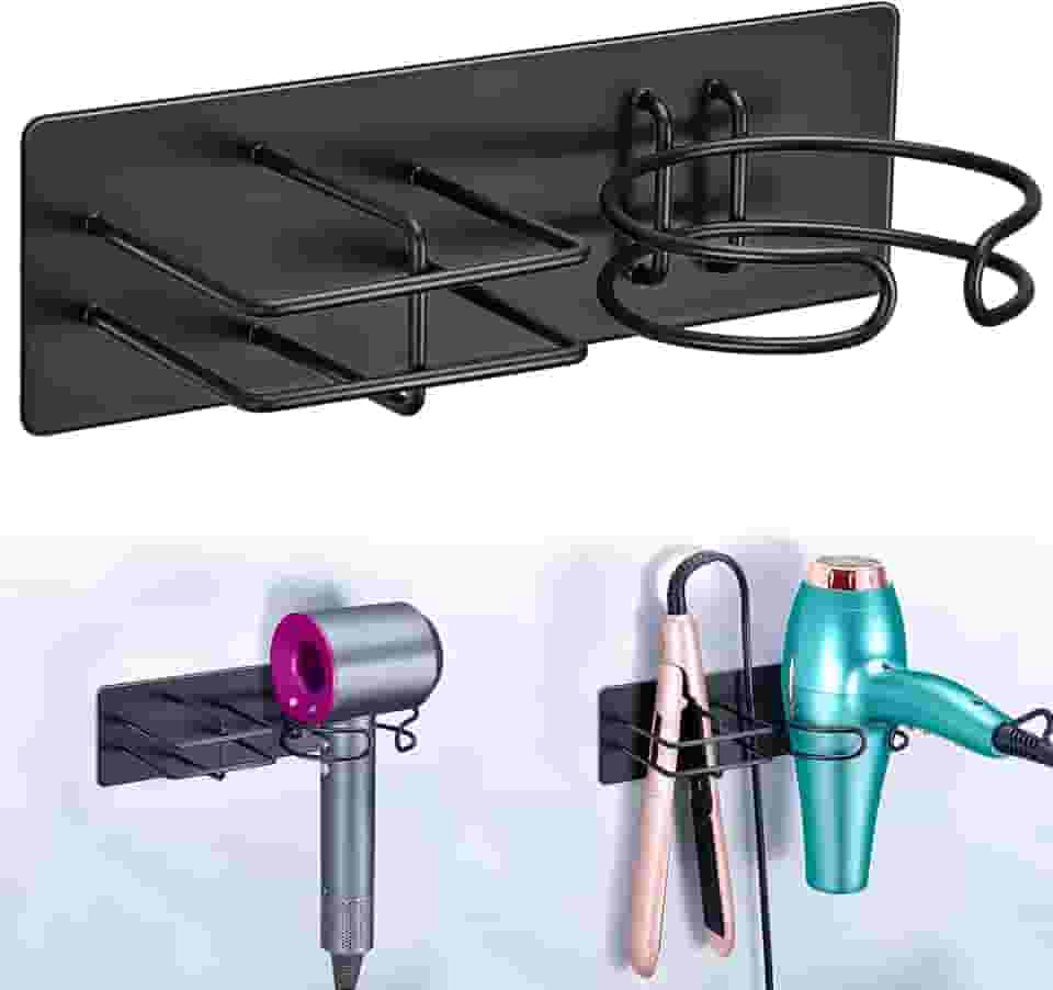 XILIMEN Suporte para secador de cabelo e alisador montado na parede, secador de cabelo autoadesivo e organizador de ferramentas de cabelo para banheiro (preto)