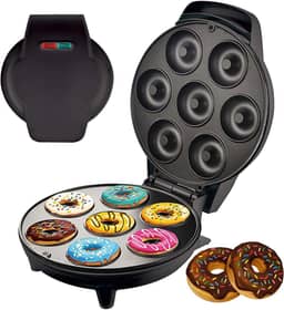 MáQuina De Donuts Dupla Face, MáQuina De Donuts EléTrica De 1200 W, Faz 7 Donuts, Antiaderente, MáQuina De Sobremesa PortáTil Para Lanche De Café Da Manhã Infantil,Black