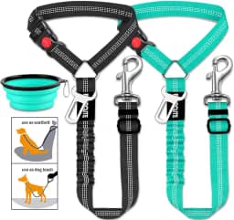 Conjunto de 3 cintos de segurança para cães – cintos de segurança retráteis ajustáveis para encostos de cabeça de veículos – Arnês de carro resistente, elástico e durável para cães