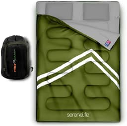 SereneLife Saco de dormir duplo com travesseiros, impermeável e removível para 2 sacos individuais, leve e quente, perfeito para acampamento, caminhada, mochila e clima frio, adequado para