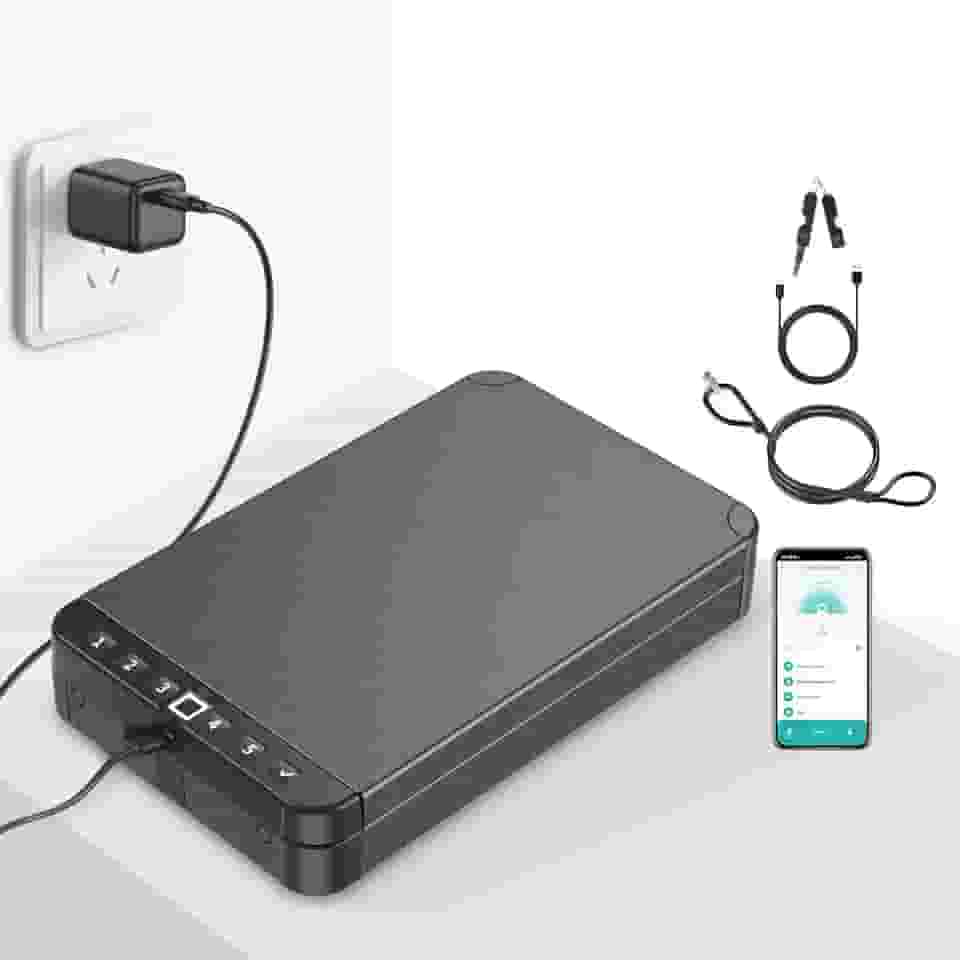 SAFECofre inteligente, cofre de arma de impressão digital com chave de senha e desbloqueio de aplicativo Tuya, estojo portátil adequado para carro, viagens