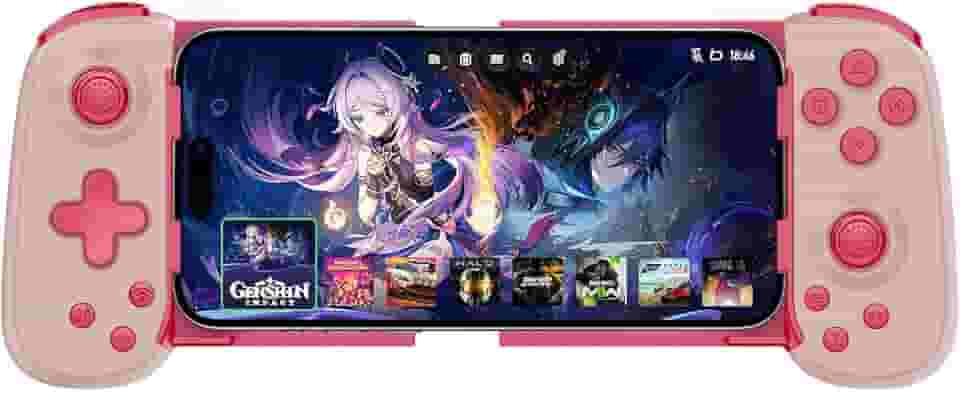 Controle de telefone sem fio para iPhone/Android, controle de jogo móvel com joystick Hall, adequado para jogos Xbox Cloud, PS Remote Play, Steam Link, Call of Duty e mais - rosa