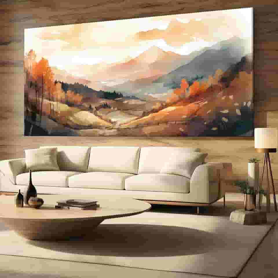 Quadro Decorativo para Sala Quarto Hall 100x70 Paisagem Abstrato Campo Horizontal Grande Decoração Parede Tela
