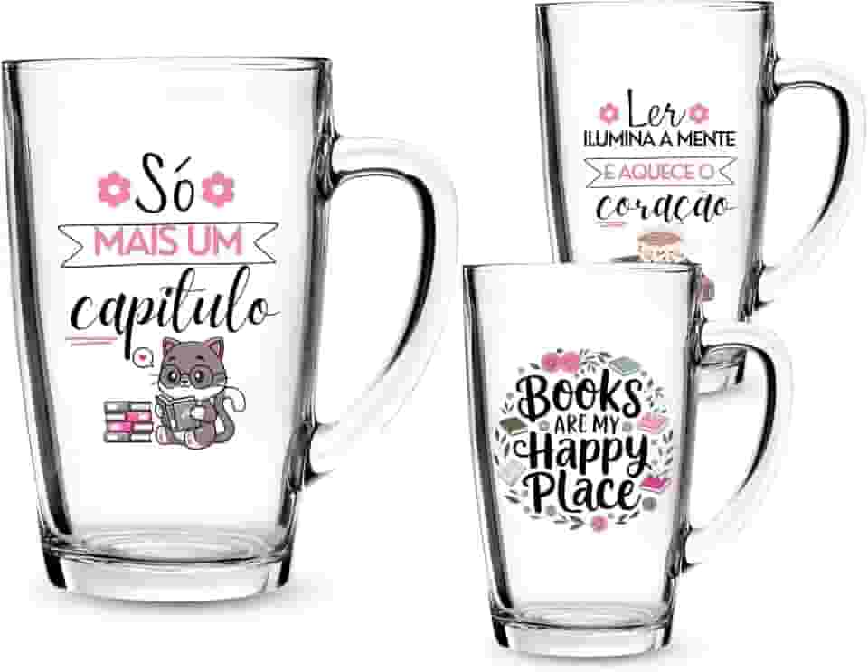 1 Caneca Estampa Literária 300ml Vidro Temática Só Mais Um Capitulo Para Presente Quem Ama Ler Books (CAPITULO)