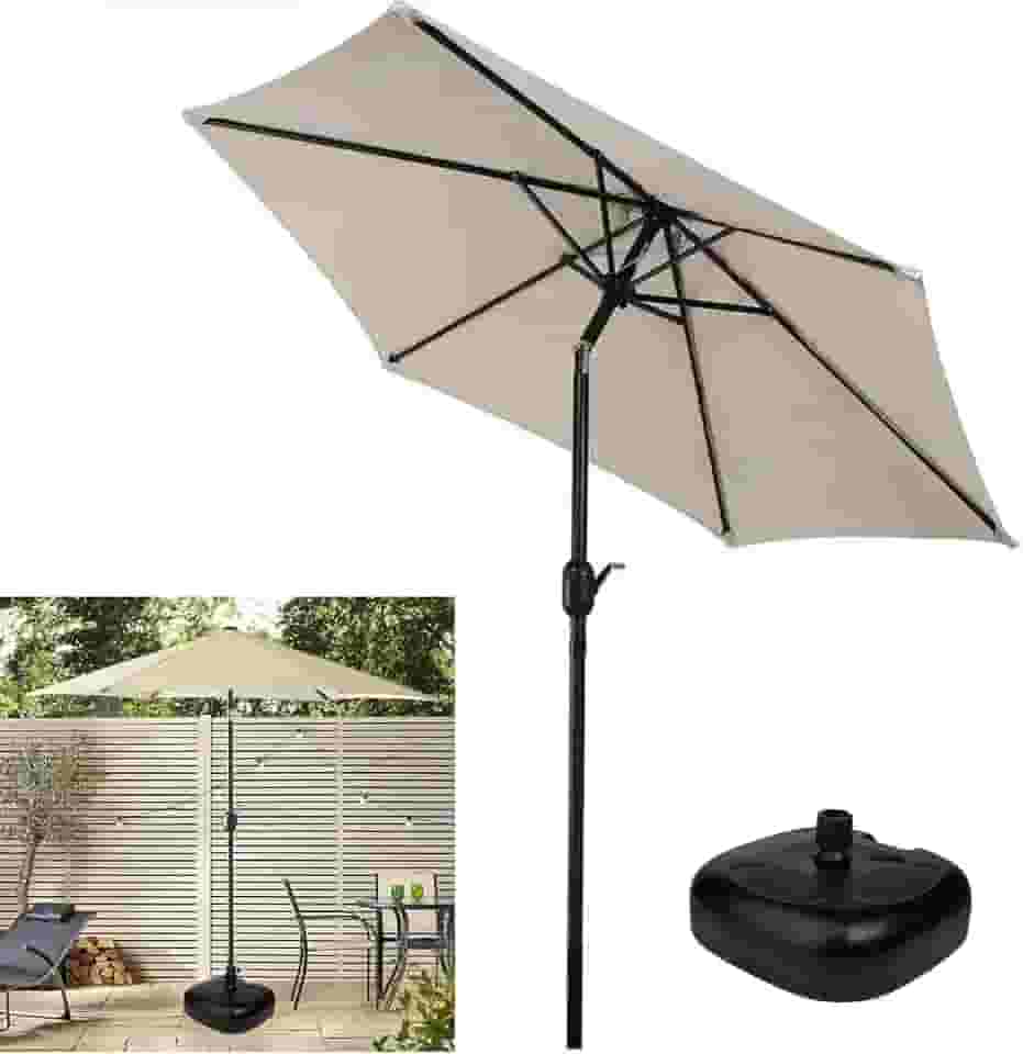 Ombrelone com Base para Piscina 2,5m Articulado Com Manivela Ipanema Bege - AMZ