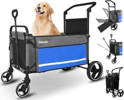 Petbobi Carrinho De Passeio Para Cães Grandes - Todo-Terreno Retrátil, Dobrável Cães, Vagões Com Freio Um Pé E Rampa, Fácil Animais Estimação Idosos Médio Porte Entrarem Saírem, Ideal Caminhadas, Az