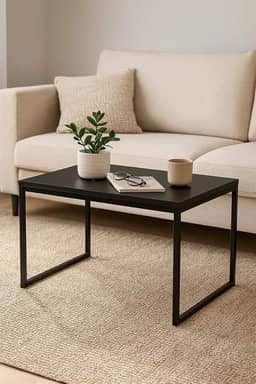 Mesa de Centro Industrial, 60x35x40 cm, Metal Preto, Estilo Moderno para Sala