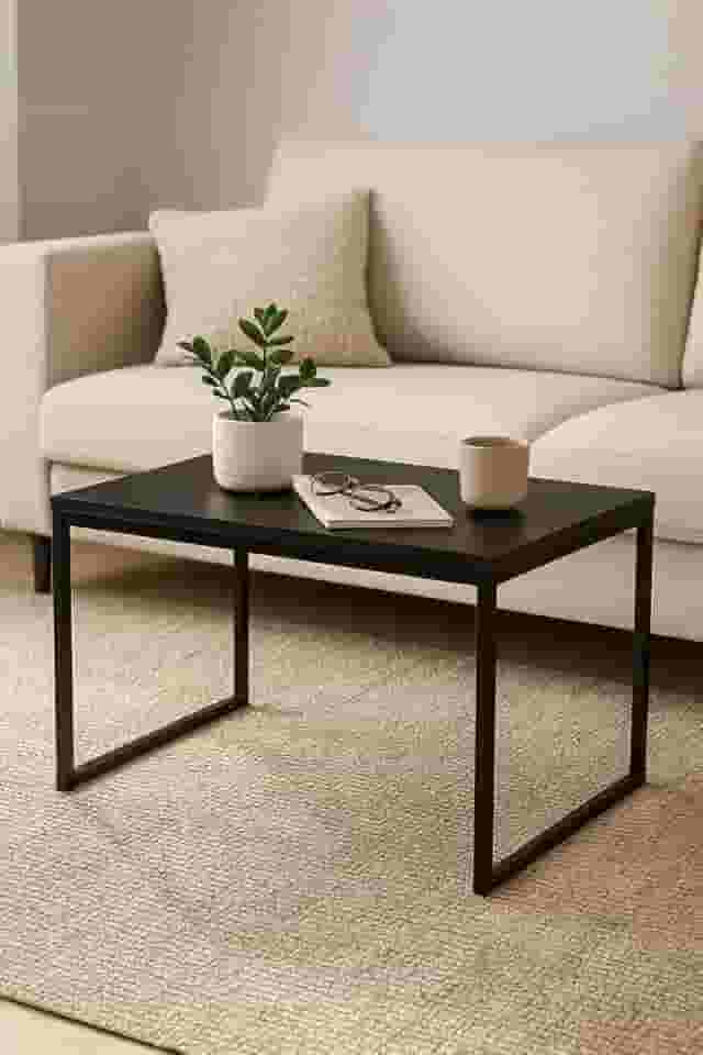 Mesa de Centro Industrial, 60x35x40 cm, Metal Preto, Estilo Moderno para Sala