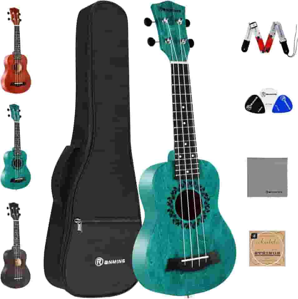 RANMING Ukulele Ukulele Soprano Ukelele para Crianças Adultos Iniciantes 53 cm Ukuleles Starter Kit com Alça Gig Bag Cordão de Nylon e Sintonizador Premium Basswood Azul Ukalalee para Crianças
