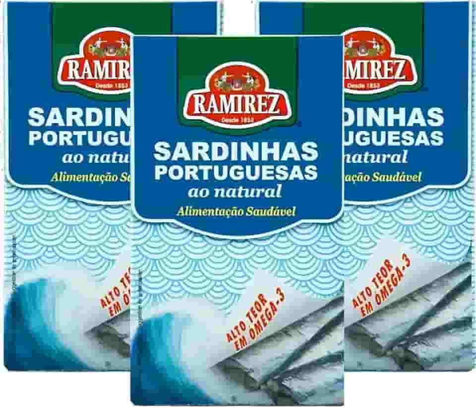 Sardinha em Lata Portuguesa ao Natural em Água, Rico em Ômega 3 - Alto em Proteína - Dieta - 125g cada 3 Un. RAMIREZ - Tampa Abre Fácil