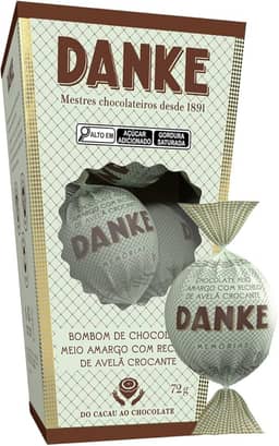 Bombom Meio Amargo Recheio Avelã Crocante Danke Memórias Caixa 72g