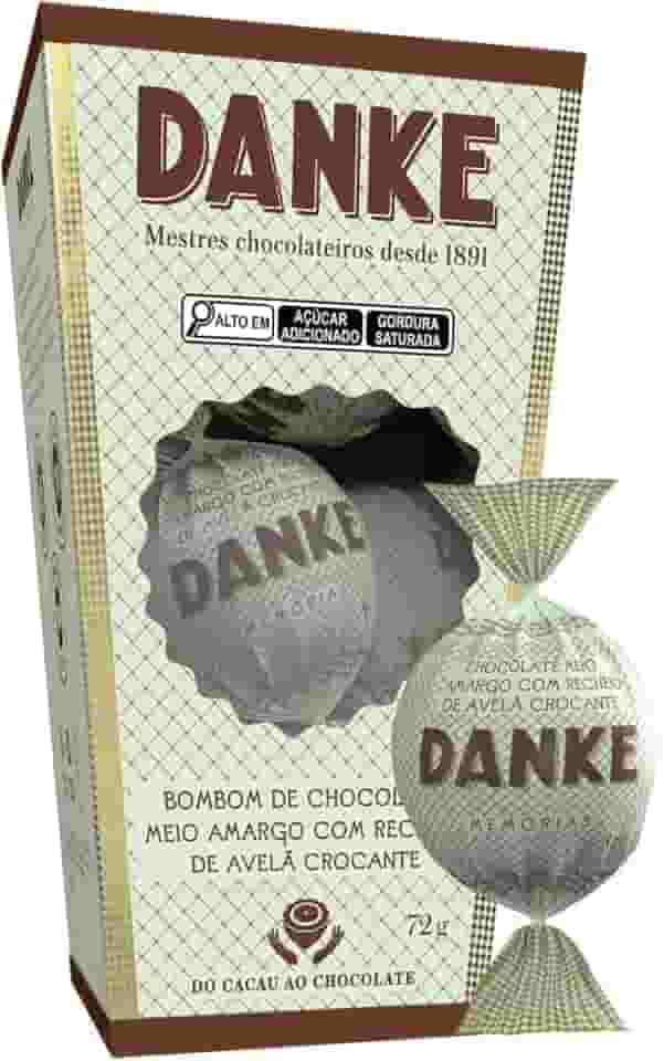 Bombom Meio Amargo Recheio Avelã Crocante Danke Memórias Caixa 72g