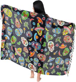 Canga De Praia Viscose Caveira Mexicana (Preto)