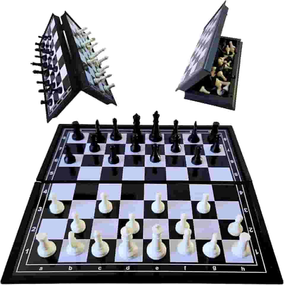 Jogo de Xadrez Tabuleiro Magnético Dobrável 19x19cm Estojo Guarda As Peças Dentro Plástico Portátil