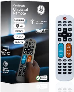 GE Controle remoto universal de TV BigEZ OneTouch para idosos, fácil de usar, controle remoto de substituição para Samsung, LG, Sony, Vizio, Roku TV, reprodutores de streaming, botões retroiluminados