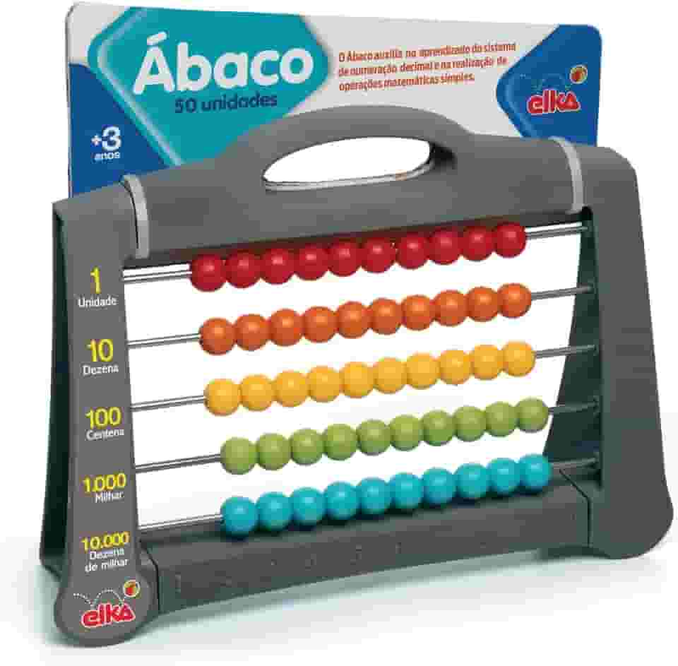 Elka 1001, Contador, Plástico, Ábaco Escolar com 50 Bolinhas, Multicor