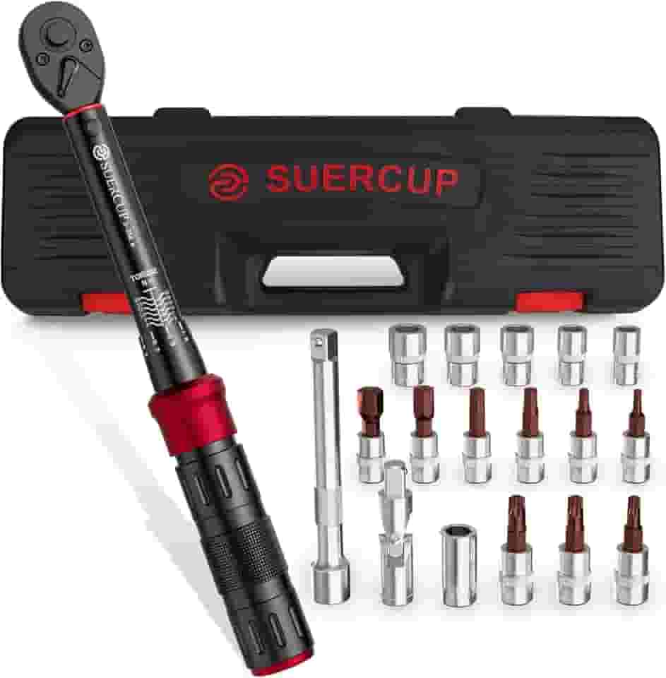 SUERCUP Chave de torque de 1/10.2 cm, conjunto de chaves de torque de bicicleta de 18 peças, 3-25 Nm, chave de torque ajustável de 72 dentes de direção dupla, usada para manutenção de bicicleta