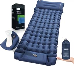 Almofada de dormir para acampamento, almofada de dormir com isolamento térmico de 10 cm de espessura para o inverno, colchão inflável ultraleve com travesseiro ajustável, tapete de dormir