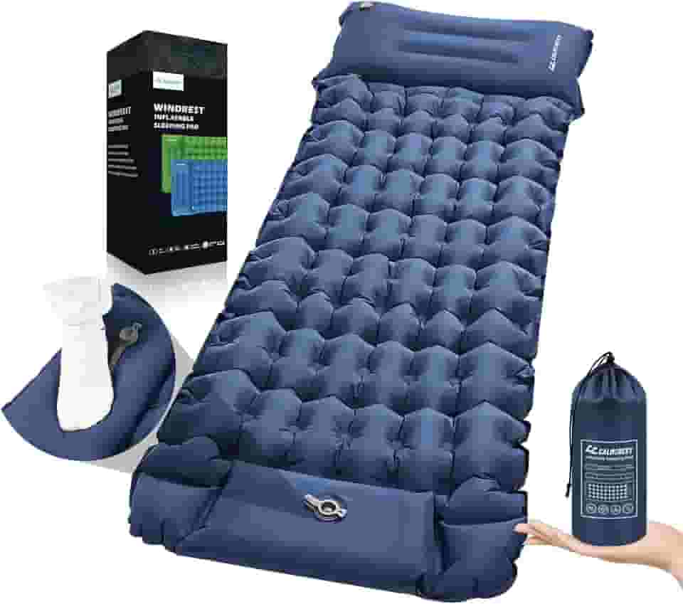 Almofada de dormir para acampamento, almofada de dormir com isolamento térmico de 10 cm de espessura para o inverno, colchão inflável ultraleve com travesseiro ajustável, tapete de dormir