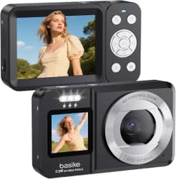 Basike Câmera Fotográfica Digital 4K UHD 64MP, Zoom 18X, Tela Dupla com Flash, Foco Automático e Função Webcam, para Iniciantes, Jovens e Viagens, Compacta, Criativa e Portátil – Preto