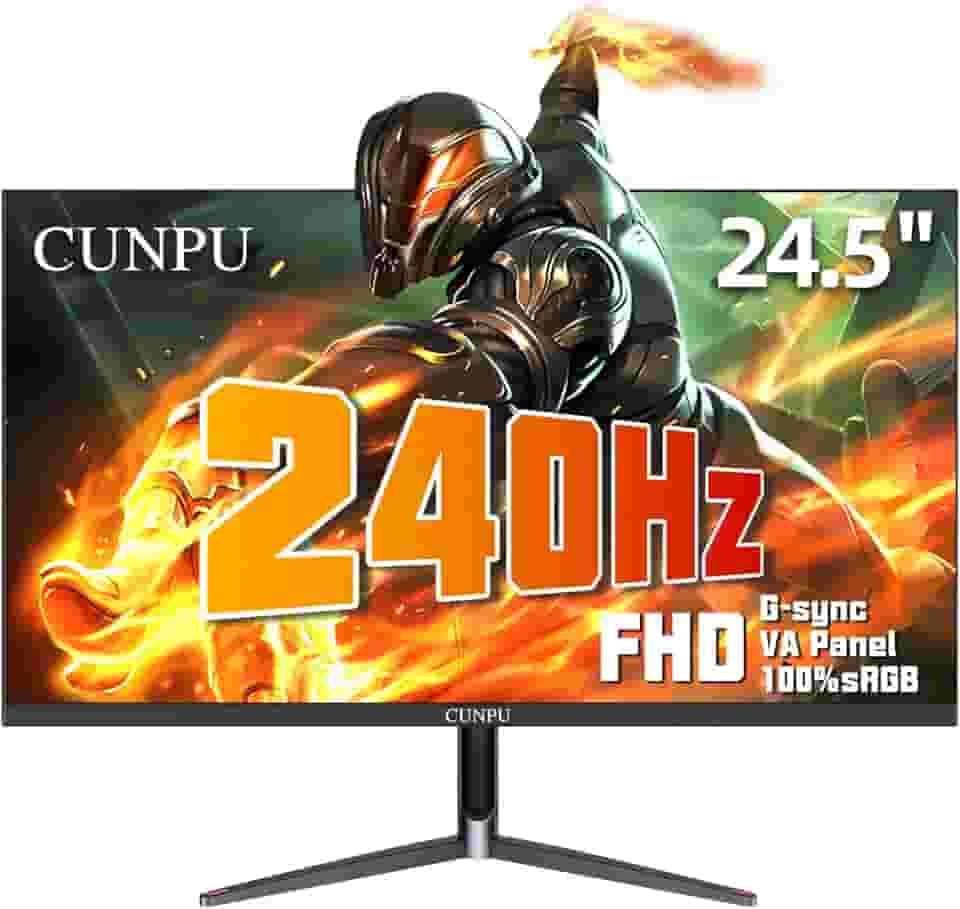 CUNPU Monitor de jogos de 24 polegadas 240Hz, 1080p FHD, painel VA rápido, sincronização adaptável de 1ms, moldura ultrafina, 16,7 M cores, sRGB 100%, HDMI 2.1 e DP 1.4, VESA, cuidados com os olhos