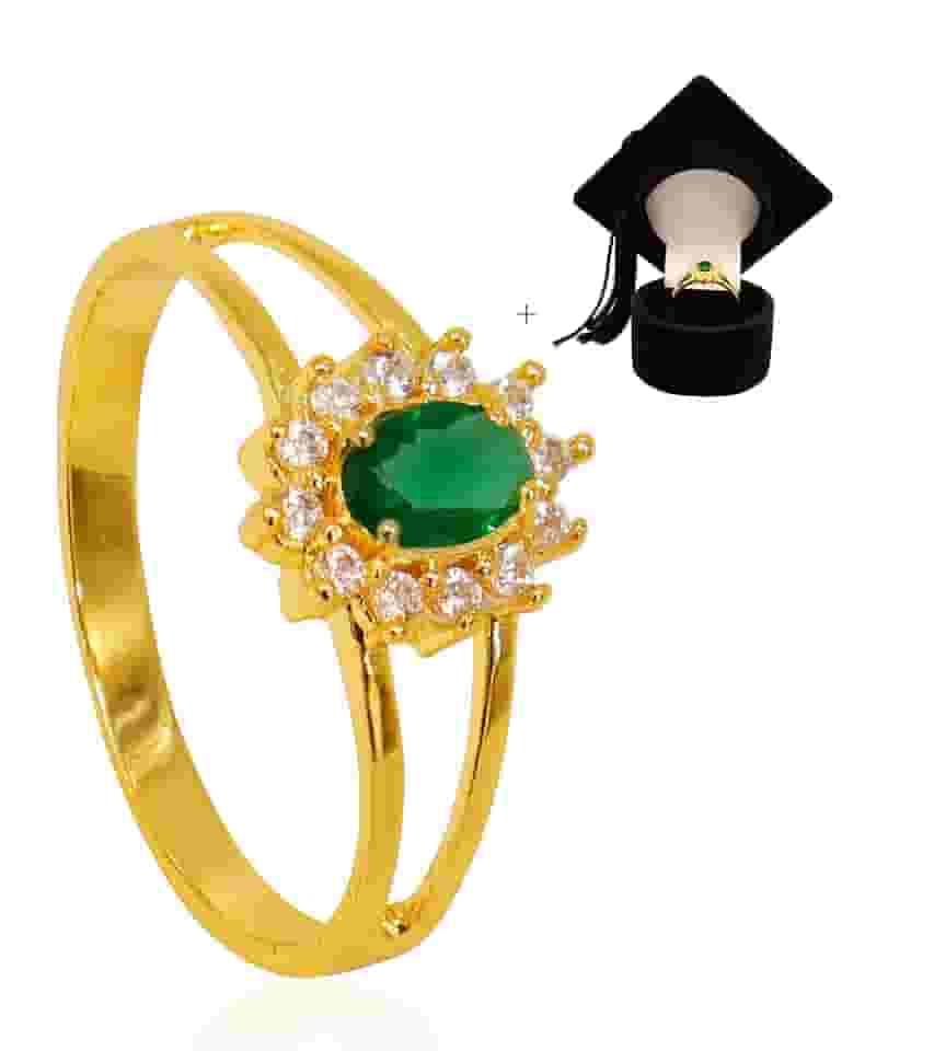 Anel de Formatura Feminino De Moeda Antiga Banhado A Ouro Com Capelo - Medicina