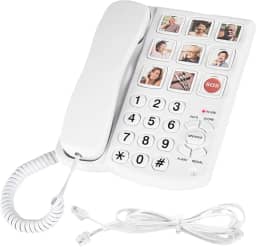Telefones fixos para idosos, telefone fixo com memória de 9 imagens para idosos, mostrador com um toque, toque amplificado de 110dB+ – telefones com fio para deficientes visuais, demência e Alzheimer