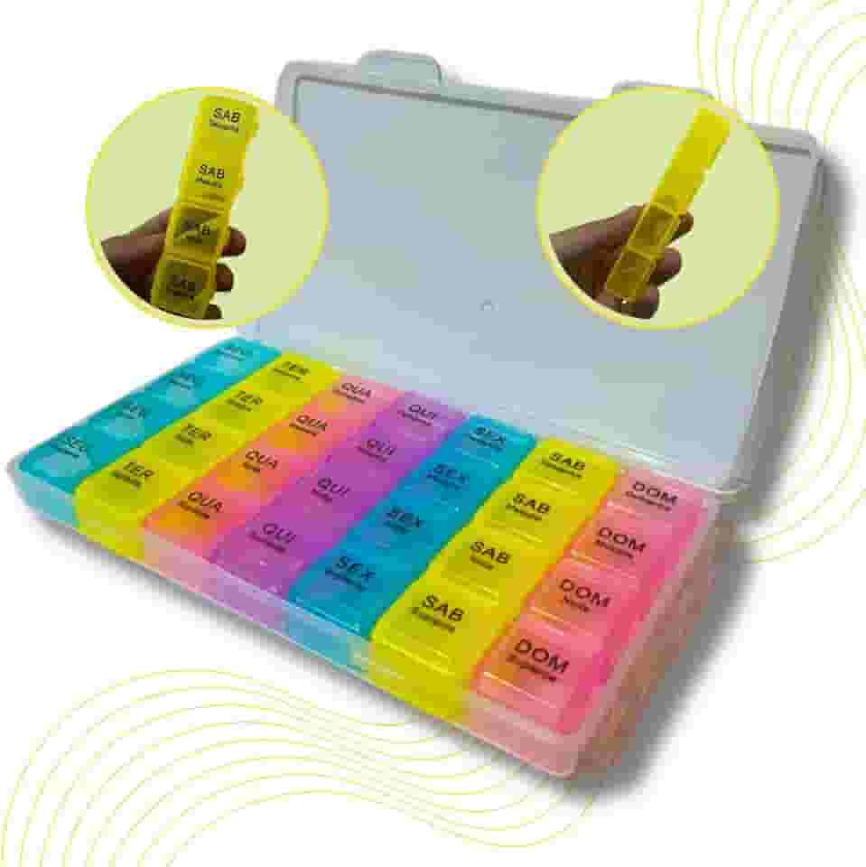 Porta Comprimido Semanal Colorido Destacável Manha Tarde Noite Madrugada RHAYNER