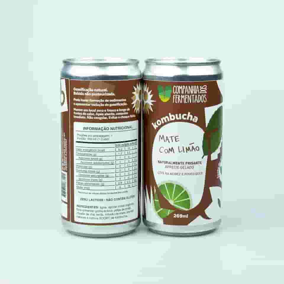 Kombucha de chá mate com limão; gaseificação natural/lata 269ml