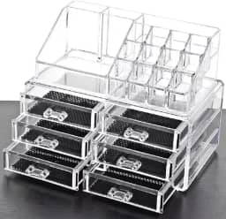 Organizador de Maquiagem em Acrílico, 6 Gavetas, 12 Compartimentos, 22,5 x 17,5 x 13,5 cm