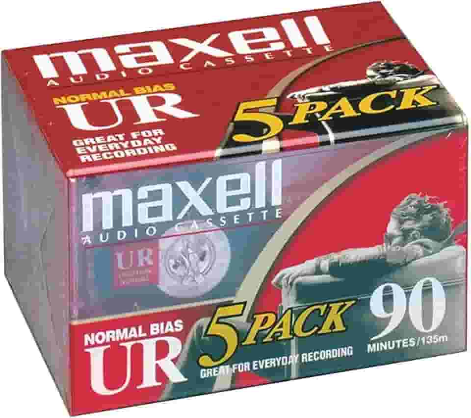 Maxell Fita cassete UR 90 normal viés para gravação de áudio, baixo ruído, tempo de gravação de 90 minutos, pacote com 5