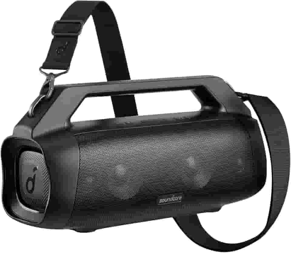 Motion Boom Plus Soundcore da Anker Caixa de Som Portáteis Bluetooth, drivers Titanium, tecnologia BassUp, IPX7 à prova d'água, tempo de reprodução 24h, aplicativo Soundcore, alça embutida, Preto