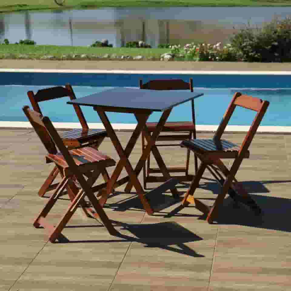 Jogo de Mesa Dobrável Bar 70x70 com 4 Cadeiras de Madeira Imbuia - Móveis Britz