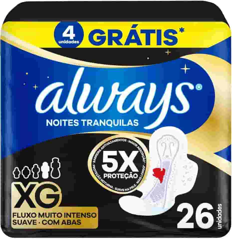Always Noites Tranquilas Suave, Absorvente Tamanho XG, 26 Unidades