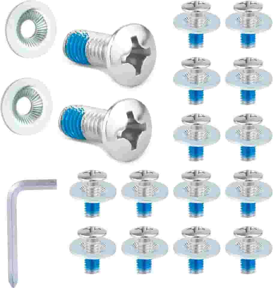 Conjunto de 32 parafusos de fixação para snowboard, incluindo parafusos de montagem de esqui de aço inoxidável e arruelas antiderrapantes com chave de fenda para acessórios de fixação de snowboard