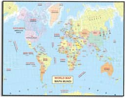 Mapa Mundi Bilingue Inglês Português Poster Geográfico Politico Estudos