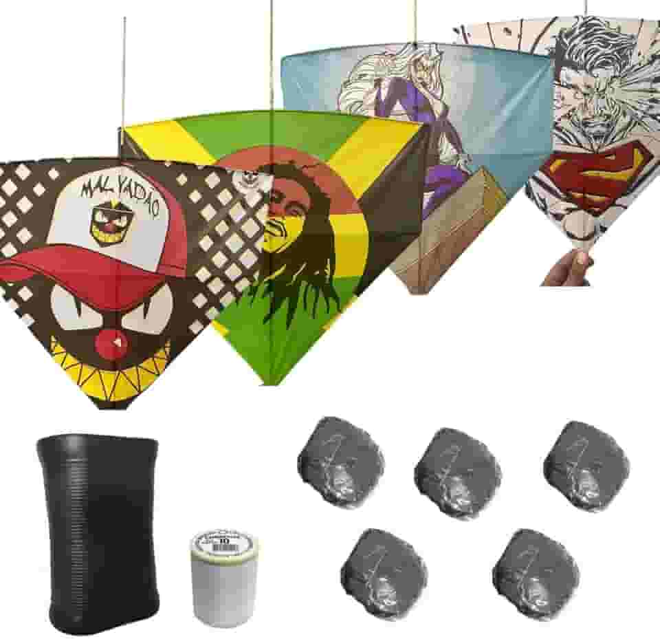 Kit 5 Pipa 50cm Com Rabiola + Lata Oval C/ 500jds Linha 10