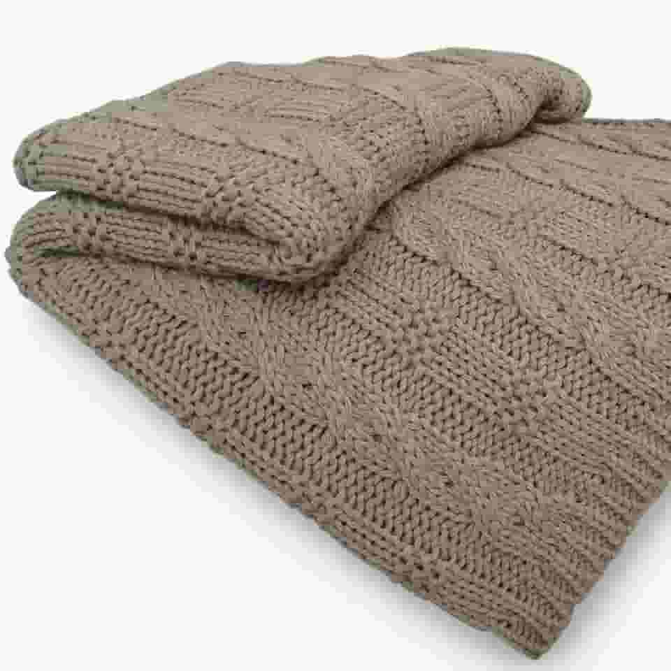 Manta de Tricô Para Sofá Poltrona Cobertor Cama Malha Encorpada 150x90cm Usufruto Decoração Sala d05 (Bege Aramis)