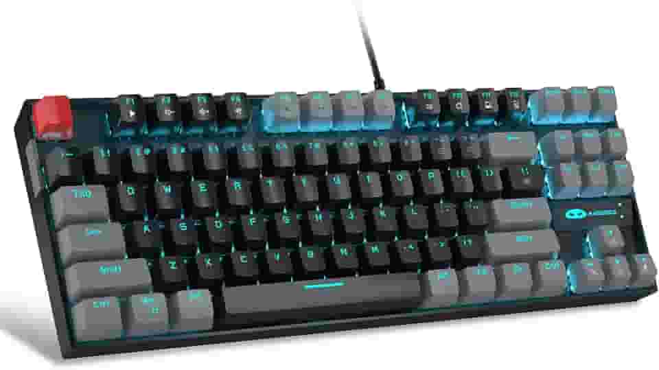 MageGee teclado mecânico 75% para jogos, interruptor vermelho, retroiluminação LED azul, 87 teclas compactas, TKL teclados de computador com fio para Windows, Laptop, PC Gamer - Preto/Cinza