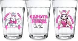 Jogo 3 Copos Americano Estampa Treino Fofo Eu Odeio Cardio Garota Fitness Rosa Vidro 190ml Presente Frases Meme Academia Fitness