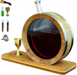 Barril de envelhecimento de carvalho visualizado de 0,8 litros com suporte, tampão, mini barril de uísque de madeira - Barris de carvalho carbonizado para conhaque envelhecido, bourbon, coquetéis, rum