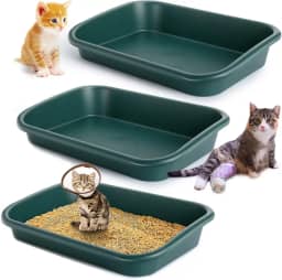 Caixa de areia grande para gatos com 3 peças, caixa de areia para gatos idosos com entrada baixa, caixa de areia aberta para animais de estimação, bandeja para gatos grandes e mais velhos, gatinhos