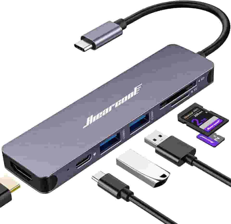 Hiearcool Hub USB C, adaptador multiportas USBC para MacBook Pro/Air, 7 em 1 USB-C para HDMI Hub Dongle compatível com laptops e outros dispositivos tipo C