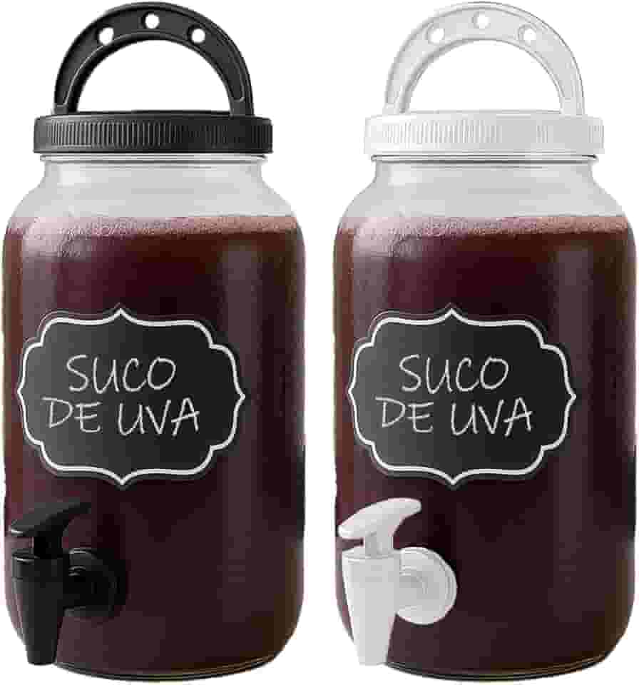 Kit 2 Suqueiras Grandes 3,6l Suco Galão Tampa Torneira Lousa Livre Bpa (Branco)