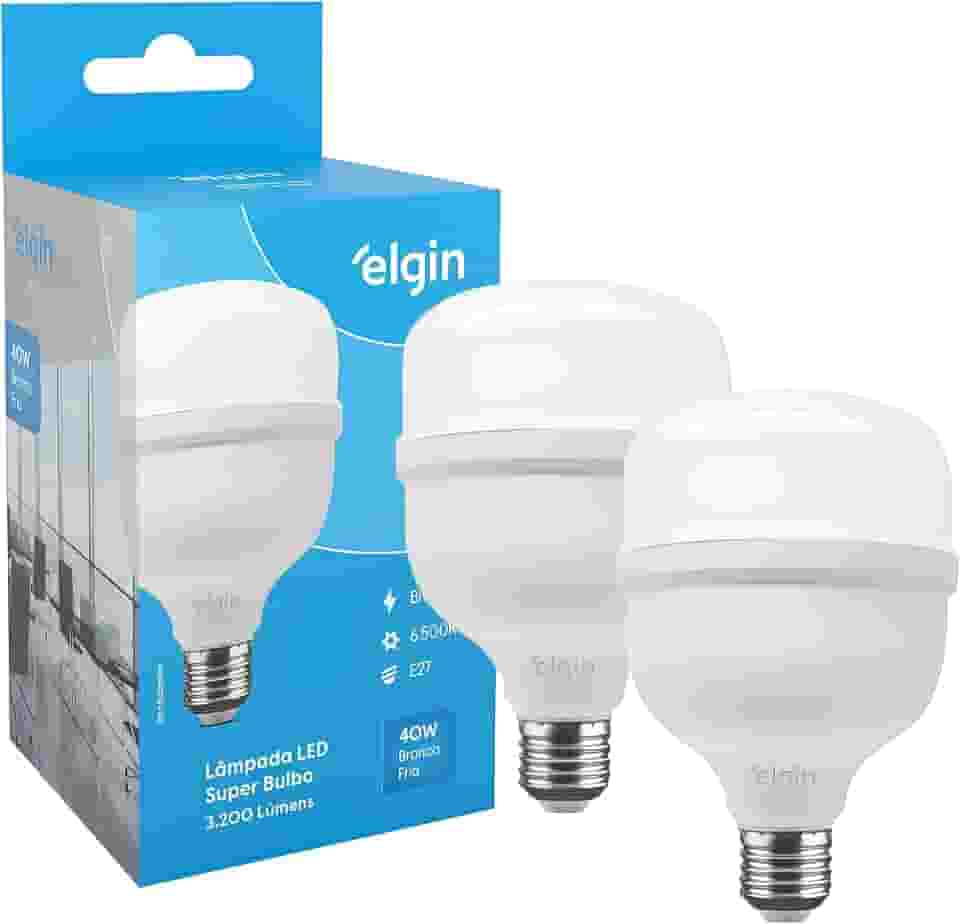 Kit Lâmpadas Led Super Bulbo 40w Alta Potência Bivolt Branco Frio Elgin (Kit 2 Unidades)