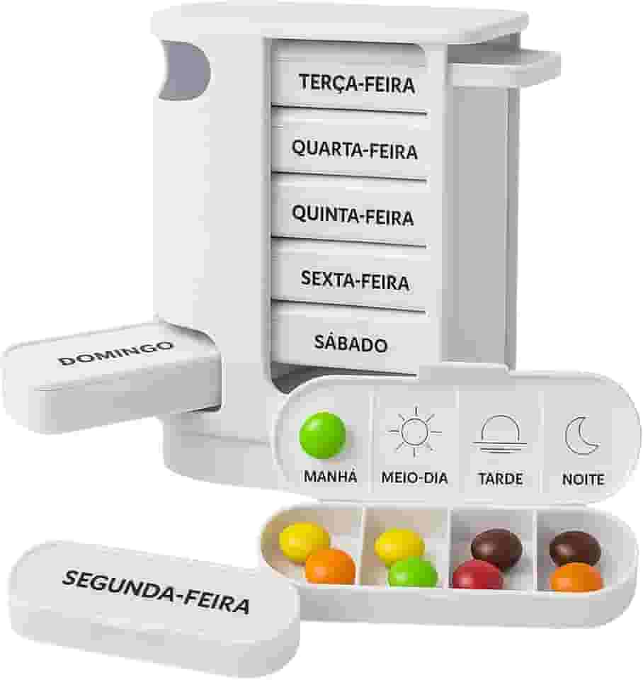 Porta Comprimido Torre com Gavetas para Organização Semanal Remédio
