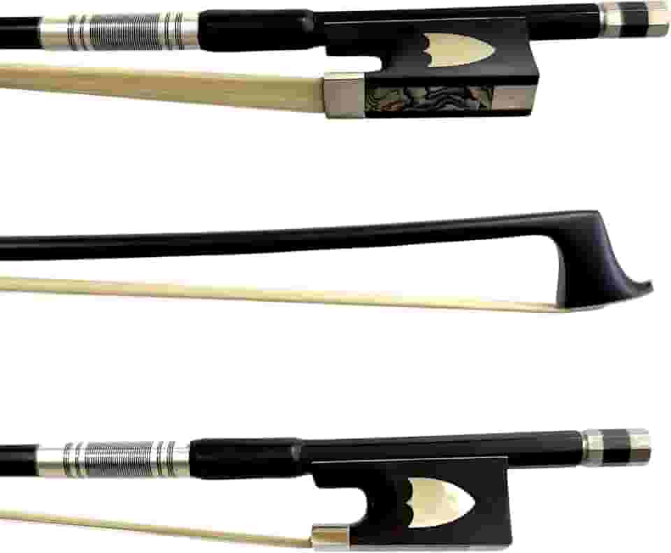Arco Profissional Fibra de Carbono Liso Preto para Violinos 4/4 - Talão Ébano Escudo Crina Mongólia