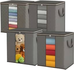 Caixa Organizadora Grande Dobrável TNT 48x46x27cm com Visor Transparente e Zíper Duplo para Roupas e Cobertores (1)